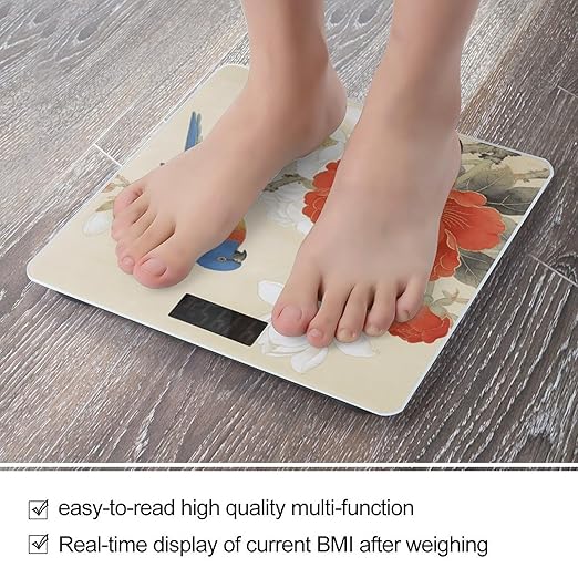 Floral Birds Smart Scale for Body Weight Digital Bathroom Scale Toughened Glass Weight Scale with Large LCD Backlight Display High Precision Scales Weighing Machine