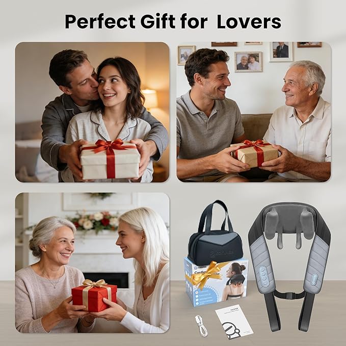 COMFIER Mothers Day Gifts for Mom Dad 4D Neck and Shoulder Massager with Heat Cordless Shiatsu Back and Neck Massager for Pain Relief Hands-Free Massage Pillow with Carry Bag
