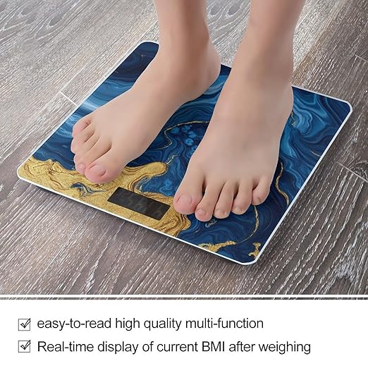 Energy Saving Scale Bathroom Weighing Scale Smart Scale for Body Weight Digital Luxury Marble Texture Gold and Blue