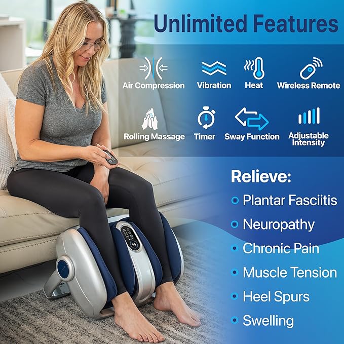 MIKO Shiatsu Foot Massager for Circulation &amp Pain Relief - Deep Tissue Kneading Heat Therapy for Plantar Fasciitis Neuropathy Diabetics - Fits Up to Size 15