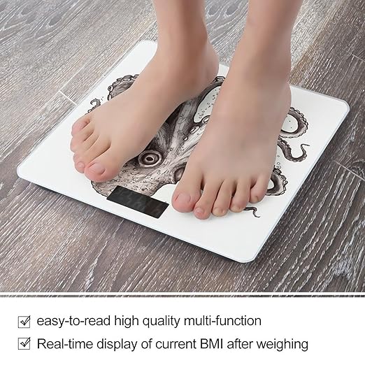 OctopusScale for Body Weight with LCD High Precision Weighing Scales Fashion Sturdy Tempered Glass Weight Scales Easy-to-Read Digital Bathroom Scale for Daily 400lb