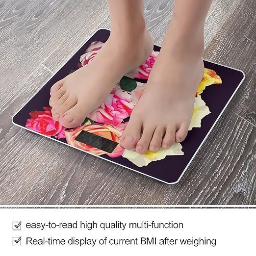Roses Colored Weight Scale Digital Electronic Scales Bathroom Scale Larg LCD Backlight Display High Precisio MeasurementsTempered Glass
