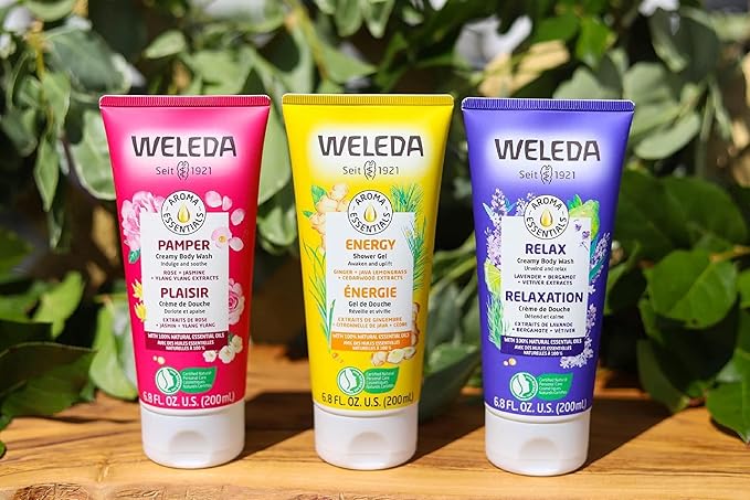 Weleda Aroma Essentials Body Wash Collection 6.8 Fluid Ounce (Pack of 3) Energy Shower Gel Pamper and Relax Body Wash Gentle Plant Rich Cleanser