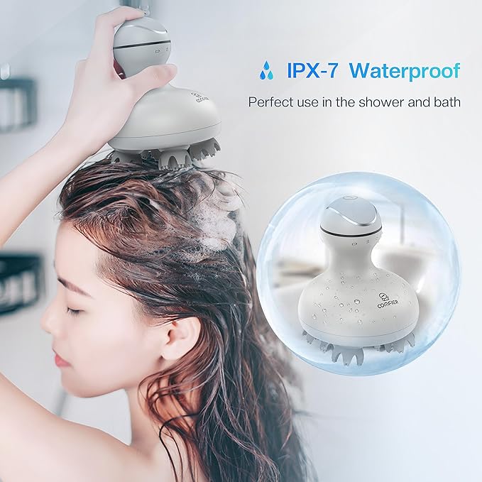 COMFIER Electric Scalp Head Massager with 4 Soft Silicone Massage Heads Portable Hair Massager for Hair Growth Relieve Stress Head Scratcher for Deep Relaxation Dog Cat Massager Gray