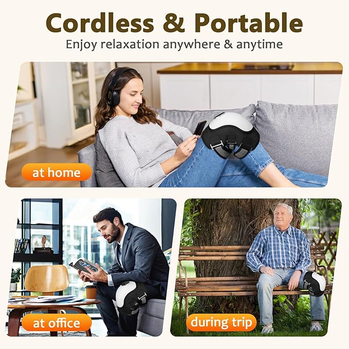 Electric Knee Massager for Relaxation Heating Pad with 3 Vibration Modes Heated Knee Brace Wrap 5000mAh High-capacity Battery Cordless and Portable Massager Gift for Men Women Black 1 Pack
