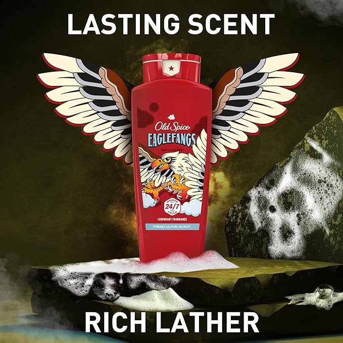 Old Spice Cleansing Body Wash for Men 3X Defense 24/7 Shower Fresh with Lasting Scent 2-in-1 Body &amp Face Wash Eaglefangs with Fresh Cloud Scent 24 oz (Pack of 4)