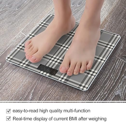 Gray Plaid Lines Scale for Body Weight Precision Bathroom Weighing Scales with Back Lit LCD Display Sturdy Tempered Glass Body Weight Scales Digital Bathroom Scale 400lb