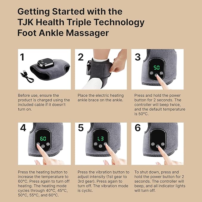 Triple Method Therapy Foot Ankle Massager - Massage for Neuropathy with 5 Heat Levels Vibration Modes Compression - Portable Heating Wrap Device for Pain Relief Rejuvenate Feet Circulation