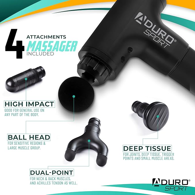 Aduro Percussion Massage Gun Deep Tissue Muscle Massage Gun Handheld Elite Recovery™ Electric Hand Held Therapy Massager Gun Perfect for Athletes Full Body Back Neck Shoulder Pain Relief (Black)