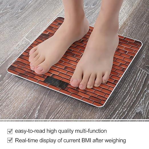 Red Brick Wall Bathroom Scale for Body Weight LCD Display Digital Bathroom Scale Tempered Glass Bathroom Weight Scales Fashion Smart Scales for Home Bedroom 400 Lb