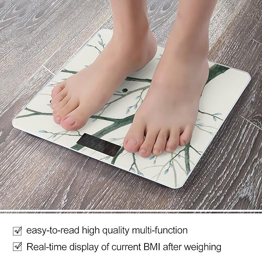 Branches Wood Bathroom Scale for Body Weight Bathroom Digital Electronic Weighing Scale with Back Lit LED Display Sturdy Tempered Glass Weight Watchers Scales 400lb