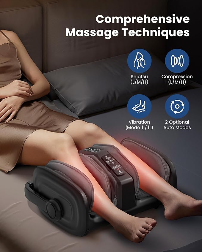 COMFIER Shiatsu Foot Massager with Heat Calf Massager for Plantar Fasciitis Kneading/Vibration/Compression Feet Massager Remote Control Up to Size 14 Gifts for Women Men