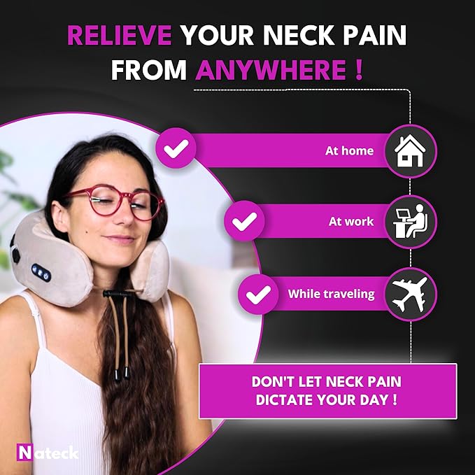 Nateck Cervical and Neck Massager | Pillow Portable Heated Massage Ideal for Travel Relaxation and Office | Kneading Intelligent | Original Gift Women &amp Men | Heat Rolling Modes
