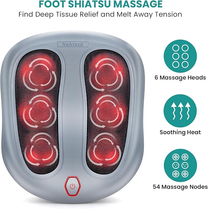 Nekteck Foot Massager with Heat Heated Foot Massager for Plantar Fasciitis Pain Relief and Circulation Shiatus Electric Under Desk Feet Massager Machine Gifts for Men Woman Him Her Mon Birthday