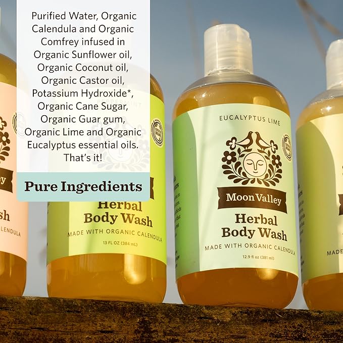 Herbal Body Wash Eucalyptus Lime by Moon Valley All Natural Ingredients No Parabens Vegan Moisturizing Essential Oils Two Pack