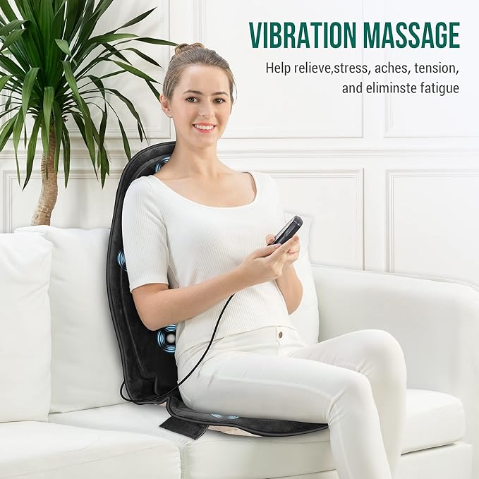 Snailax Back Massager with Heat Memory Foam Chair Massage Pad 5 Massage Modes &amp 2 Heat Settings Seat Massager for Office ChairHome Use