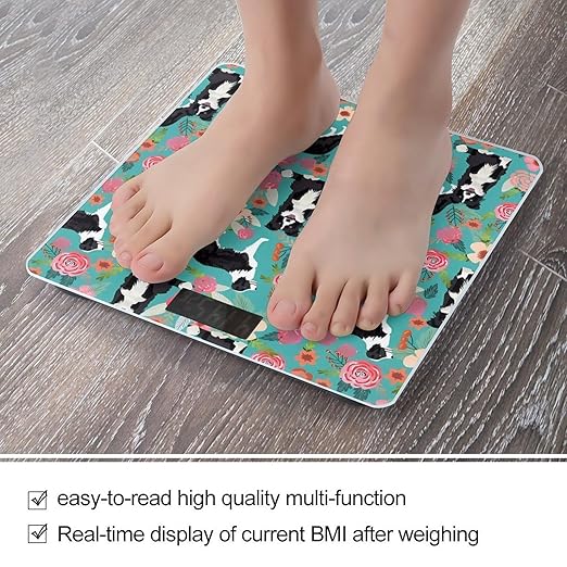 Border Collie Florals Scale for Body Weight Digital Bathroom Scale Precision Smart Weighing Scales with Clear LED Display Accurate High Precision Scales Weighing Machine