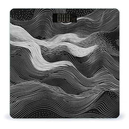 White Wave Pattern Bathroom Scale Automatic Power On/Off Body Scales LCD Backlight Display Square Digital Scale Rounded Corners Bathroom Scales for Home Bedrooms