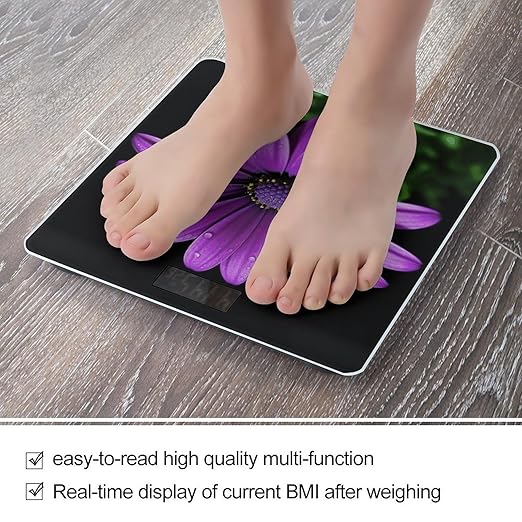 Purple Daisy Scale for Body Weight High Precision Digital Weight Scales with LCD Display Anti-Slip Sturdy Slim Tempered Glass Bathroom Scale for Home Use