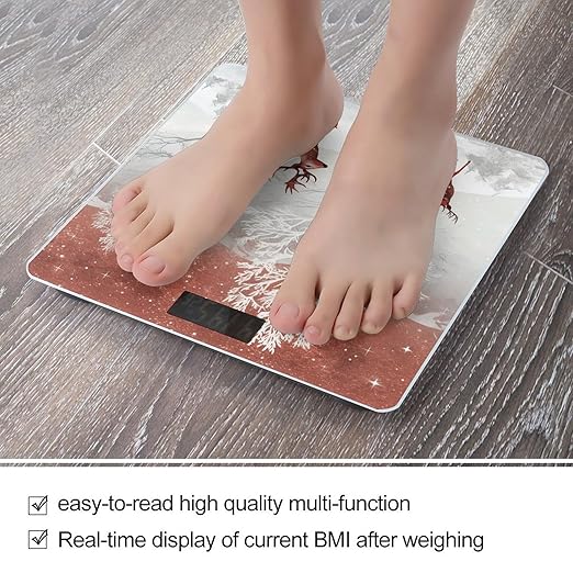 Digital Bathroom Scale for Body Weight Scale with Bright LCD Display High Accuracy Step-On Technology Auto On/Off Snow Deer and Christmas Tree Digital Scales 400 Lbs /180kg
