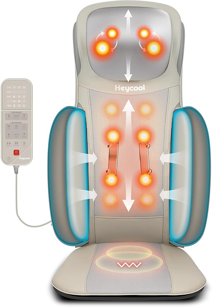 Shiatsu Neck Back Massager with Heat 2025 Upgraded Massage Chiar Pad with Height Adjustment Compression Vibration Full Body Seat Massager for Home Office