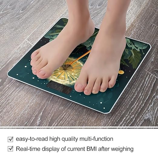 Dandelions at Night Digital Bathroom Scale for Body Weight Weighing Scale with Backlit LCD Display High Precision Measurements &amp Measures Weight Up to 180kg