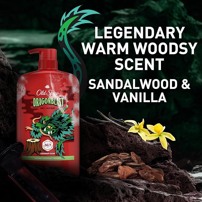 Old Spice Cleansing Body Wash for Men 3X Defense 24/7 Shower Fresh with Lasting Scent 2-in-1 Body &amp Face Wash Dragonblast Scent 33.4 (Pack of 4)