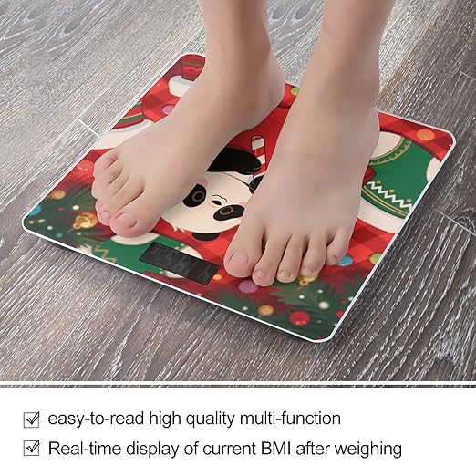 Christmas Red Panda Scale for Body Weight Sturdy Tempered Glass Weighing Scales with LCD Display Accurate Digital Bathroom Scale Convenient Body Fat Smart Scales Easy Read