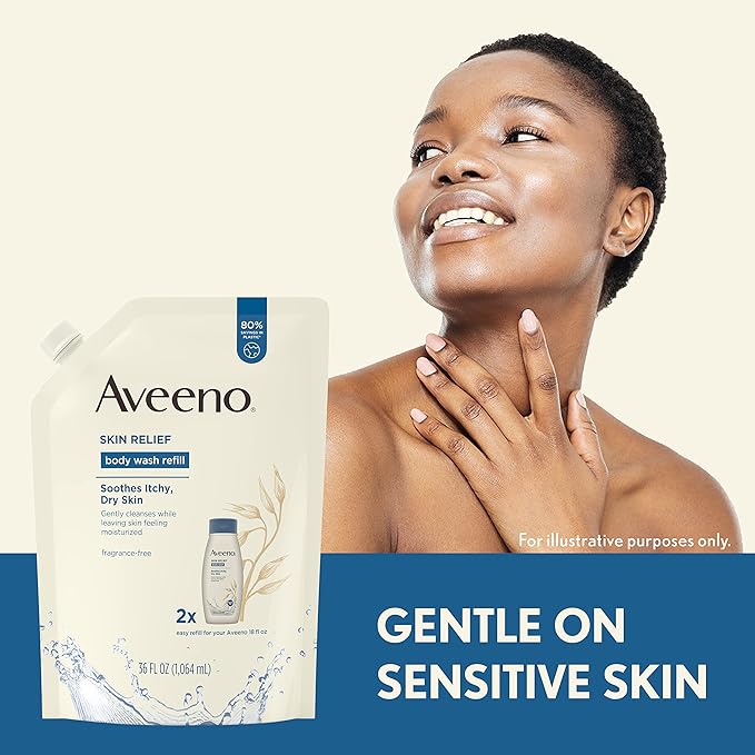 Aveeno Skin Relief Body Wash Fragrance Free Refill 36 Fl. Oz with Aveeno Skin Relief Fragrance-Free Moisturizing Body Wash