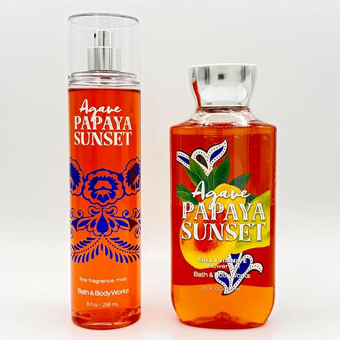 Agave &amp Papaya 2-Piece Bath Bundle | Fine Fragrance Body Mist and Shower Gel