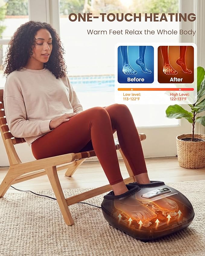 CILI 2026 Upgraded 4-in-1 Heated Foot Massager with Shiatsu Compression &amp Vibration Feet Massager Machine with Independent Controls Remote Control Deep Kneading Fits Big Feet 14 Men Women Gi