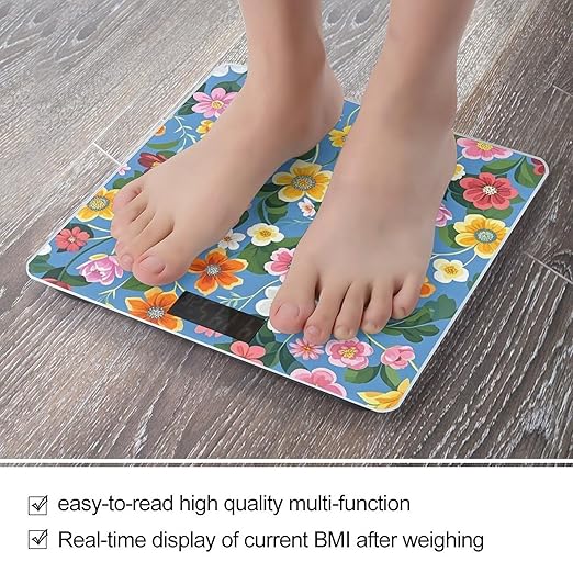 Floral Background Scale for Body Weight Highly Accurate Digital Bathroom Body Scale Digital Bathroom Scales for People Anti-Slip Large LCD Display Smart Scales