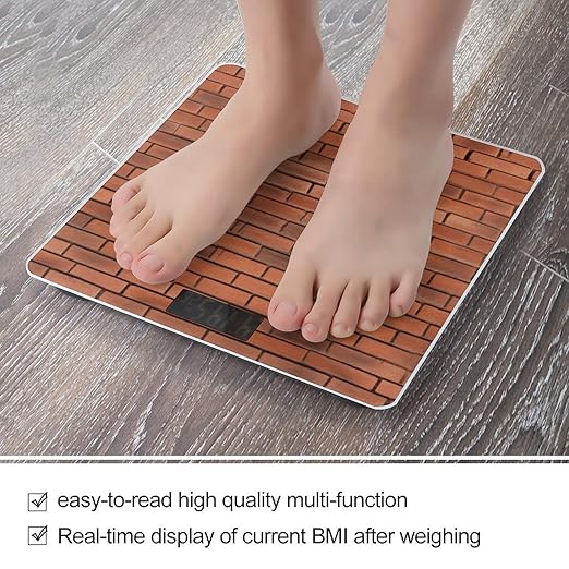 Red Brick Wall TextureScale for Body Weight with LCD High Precision Weighing Scales Fashion Sturdy Tempered Glass Weight Scales Easy-to-Read Digital Bathroom Scale for Daily 400lb