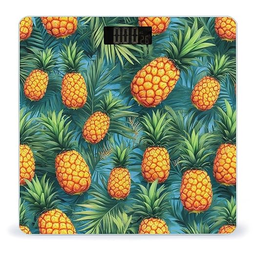 Women's Digital Bathroom Weighing Scale Automatic Switch Energy Saving Scale Smart Scale for Body Weight Tropical Palm Leaves Pineapples