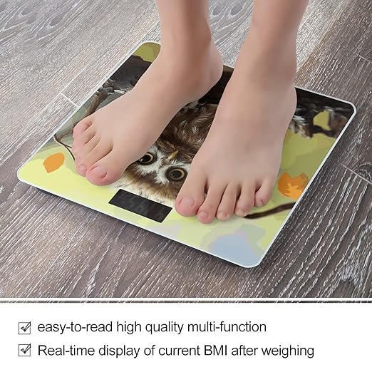 Real Cute Baby Owls Digital Bathroom Scale for Body Weight with High Precision Digital Weighing Scale with BMI Clear LCD Display and Step-On Measures Weight Up to 180kg