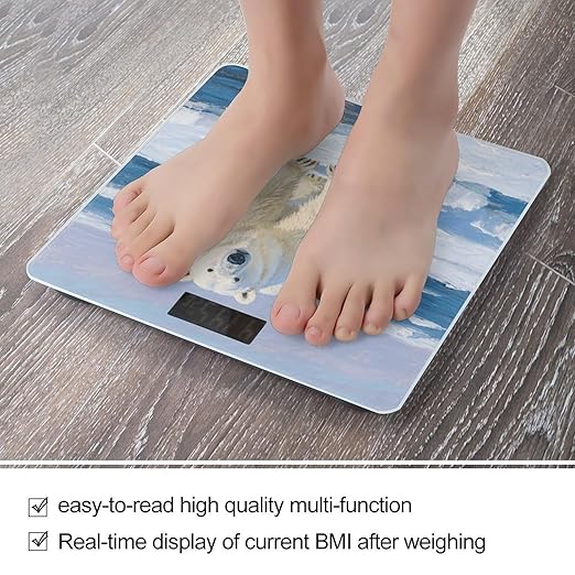 Arctic Polar Bear Scale for Body Weight Sturdy Tempered Glass Weighing Scales with LCD Display Accurate Digital Bathroom Scale Convenient Body Fat Smart Scales Easy Read