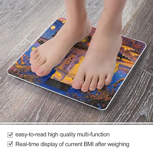 Lisbon Belem Tower Scale for Body Weight Sturdy Tempered Glass Weighing Scales with LCD Display Accurate Digital Bathroom Scale Convenient Body Fat Smart Scales Easy Read