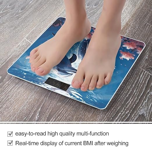 Dolphins in Love Bathroom Scale for Body Weight Bathroom Digital Electronic Weighing Scale with Back Lit LED Display Sturdy Tempered Glass Weight Watchers Scales 400lb