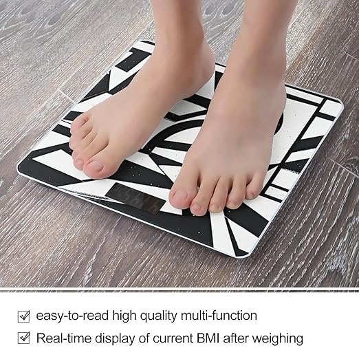 Black and White Lines Smart Scale for Body Weight Accurate Bathroom Scale with LED Display Digital Weight Scales Weighing Machine High Precision Scales for Bath Home