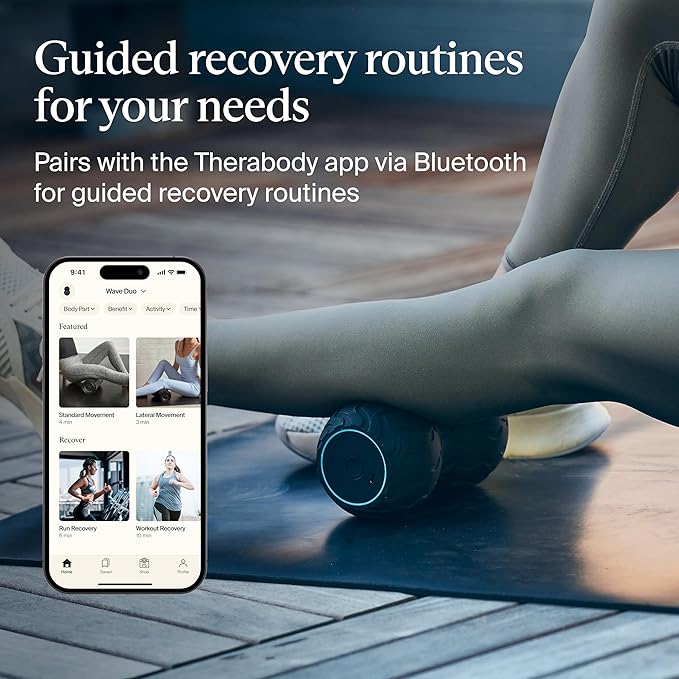 TheraGun Therabody WaveDuo - Ergonomically Contoured Foam Roller - Bluetooth Enabled Muscle Roller for Your Back Neck &amp Spine with 5 Customizable Vibration Frequencies in Therabody App
