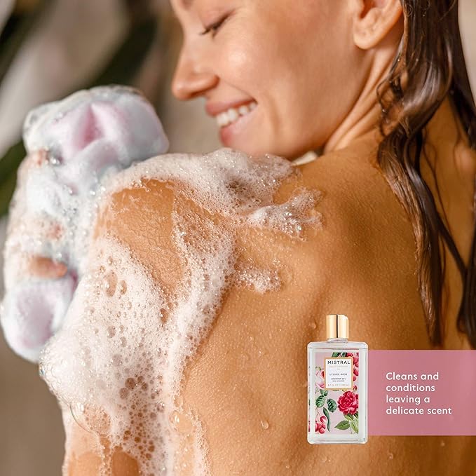 Mistral Lychee Rose Luxury Shower Gel - Body Wash for Women – Moisturizing Clean Body Wash with Aloe Vera Chamomile &amp Sweet Almond Oil | Paraben-Free Hydrating | Scented Shower Gel - 8.7 fl oz
