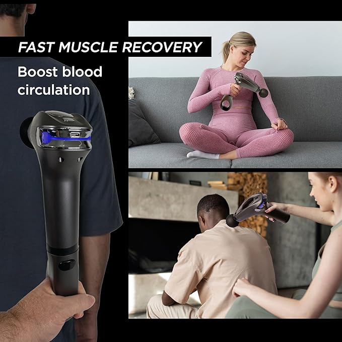 Massage Gun Deep Tissue | Percussion Massager for Back and Neck Pain Relief | Portable Handheld Muscle Massage Guns | Travel-Friendly Carry Case | Rechargable Extended Ergonomic Handle