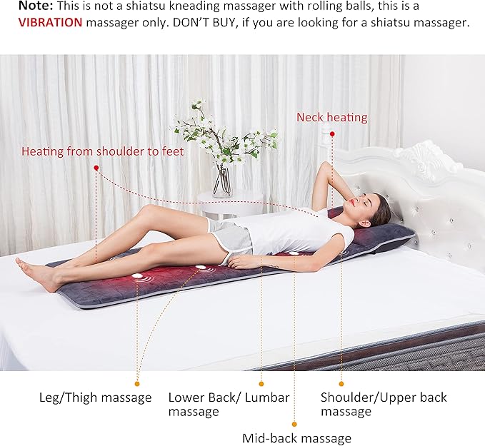 Snailax Memory Foam Massage Mat with Heat 10 Vibrating Motors Full Body Massager Pad for Back Pain Relief 6 Heating Pads for Neck Lumbar and Leg - Gifts for Mom