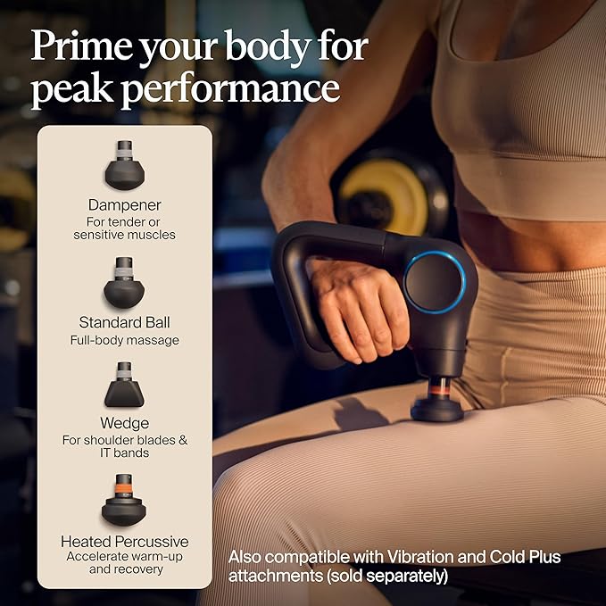 TheraGun Therabody Prime Plus Heated Powerful Massage Gun for Enhanced Warm-Up &amp Workout Recovery - Quiet Deep Tissue Massager for Body and Back Pain Relief - Leg &amp Back Massager with Heat