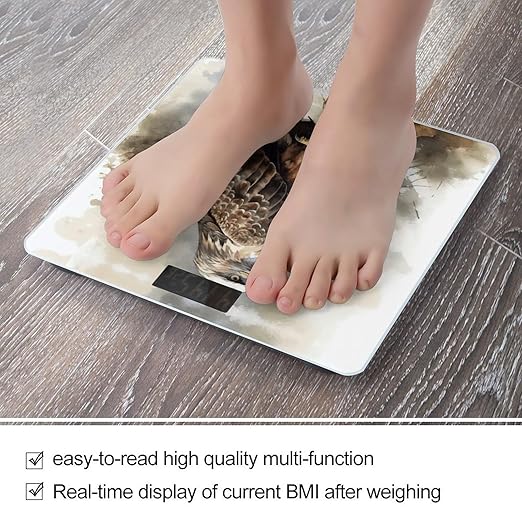 Watercolor of Hawk Sitting in The Tree Bathroom Scale Large LCD Backlight Display Digital Scale Rounded Corners Body Scales Automatic Power On/Off Bathroom Scales for Home Bedrooms