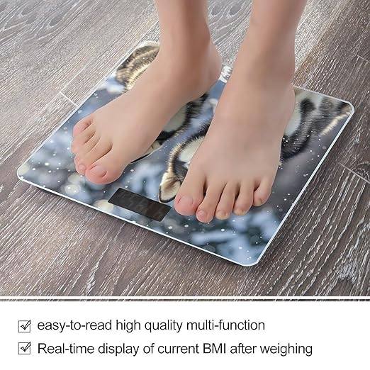 Adorable Huskies Scale for Body Weight Accurate Digital Bathroom Scale Toughened Glass High Precision Scales Smart Weight Scales with Large LCD Backlight Display Weighing Machine
