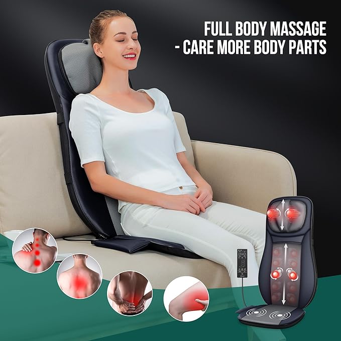 Snailax Shiatsu Neck Back Massager with Heat Full Body Massage Chair Pad with Adjustable Height Deep Kneading &amp Rolling Massage Seat Cushion for Back Pain APP Control Seat Chair Massager Gifts