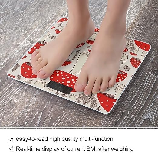 Red White Mushroom Bathroom Scale Large LCD Backlight Display Digital Scale Rounded Corners Body Scales Automatic Power On/Off Bathroom Scales for Home Bedrooms