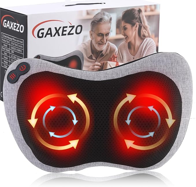Massage Pillow Neck and Back Massager with Heat Shiatsu Massage Pillow for for Back Shoulder Leg Foot Gift for Men Women Mom Dad Stress Relax at Home Office and Car