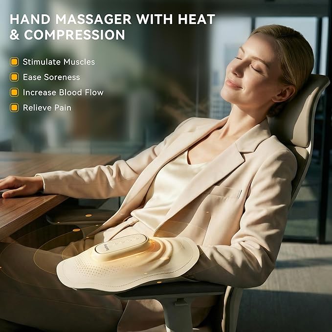 Hand Massager with Heat and Air Compression – Relaxing Therapy for Arthritis &amp Carpal Tunnel Relief – Ultra-Thin Cordless Rechargeable with Adjustable Intensity &amp Temp– Presents for Men Women